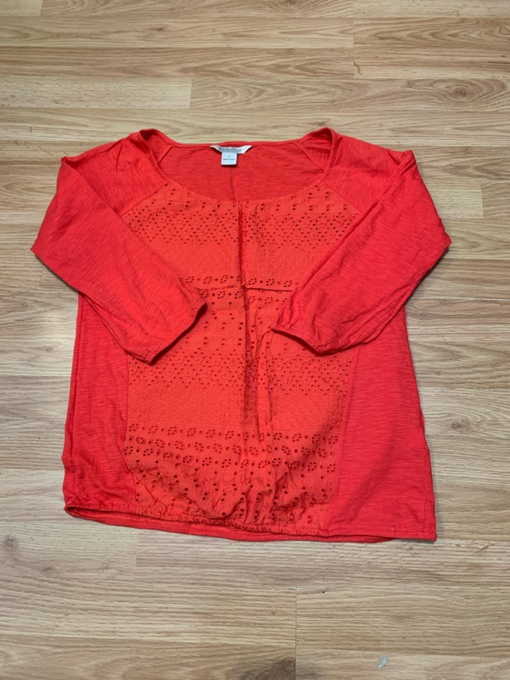 Lucky Brand Coral Eyelet Scoop Neck Top
